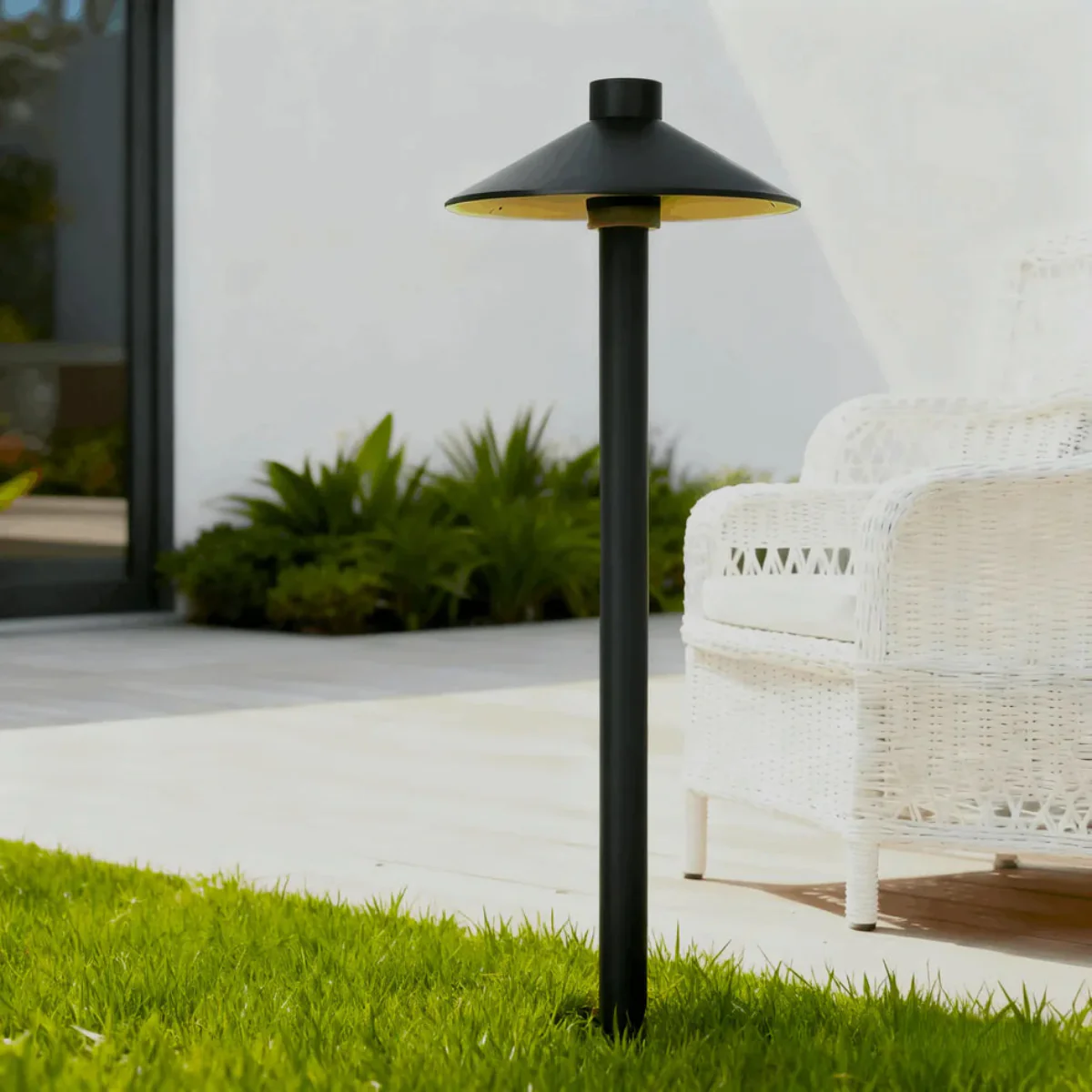 Irondale Modern Black Hooded Outdoor Path Light – Waterproof Garden Lighting