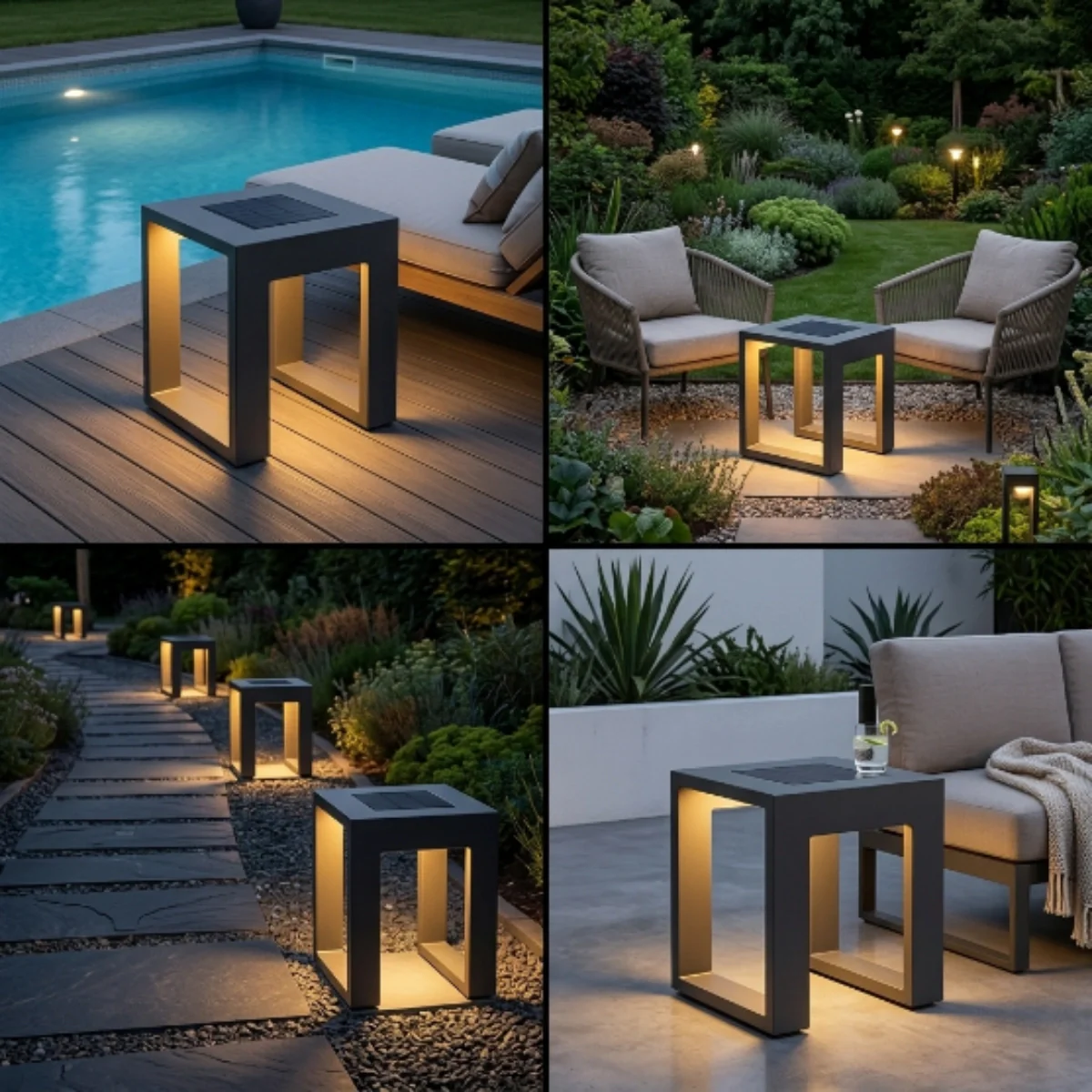 Modern Square Solar Floor Lamp - Weatherproof Black Metal for Terrace & Outdoor