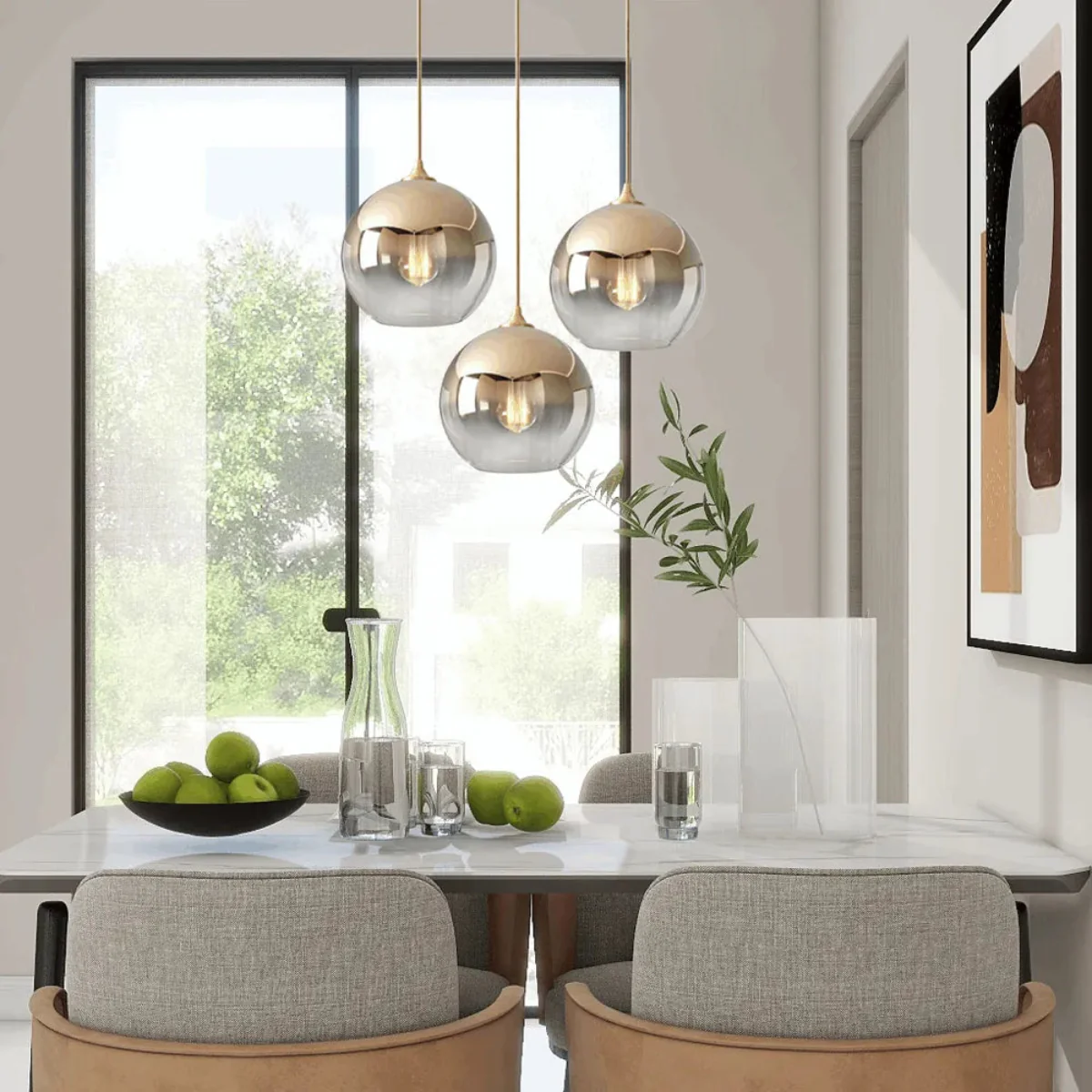 Excelis Modern Glass Globe Pendant Light – Gold/Silver LED Lamp for Dining Room