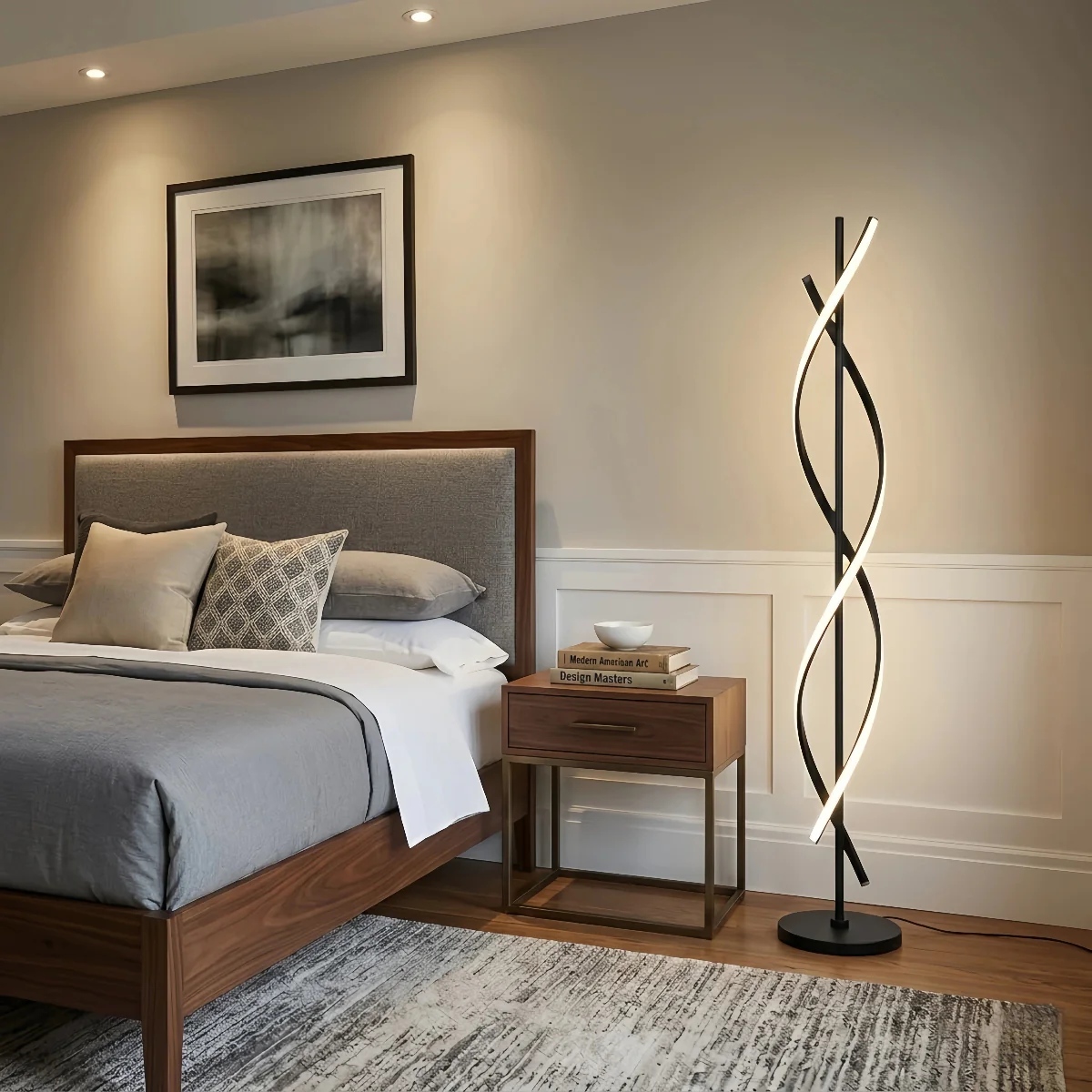 Arcato Modern Black & White Floor Lamp - Streamlined Metal Design for Living Room
