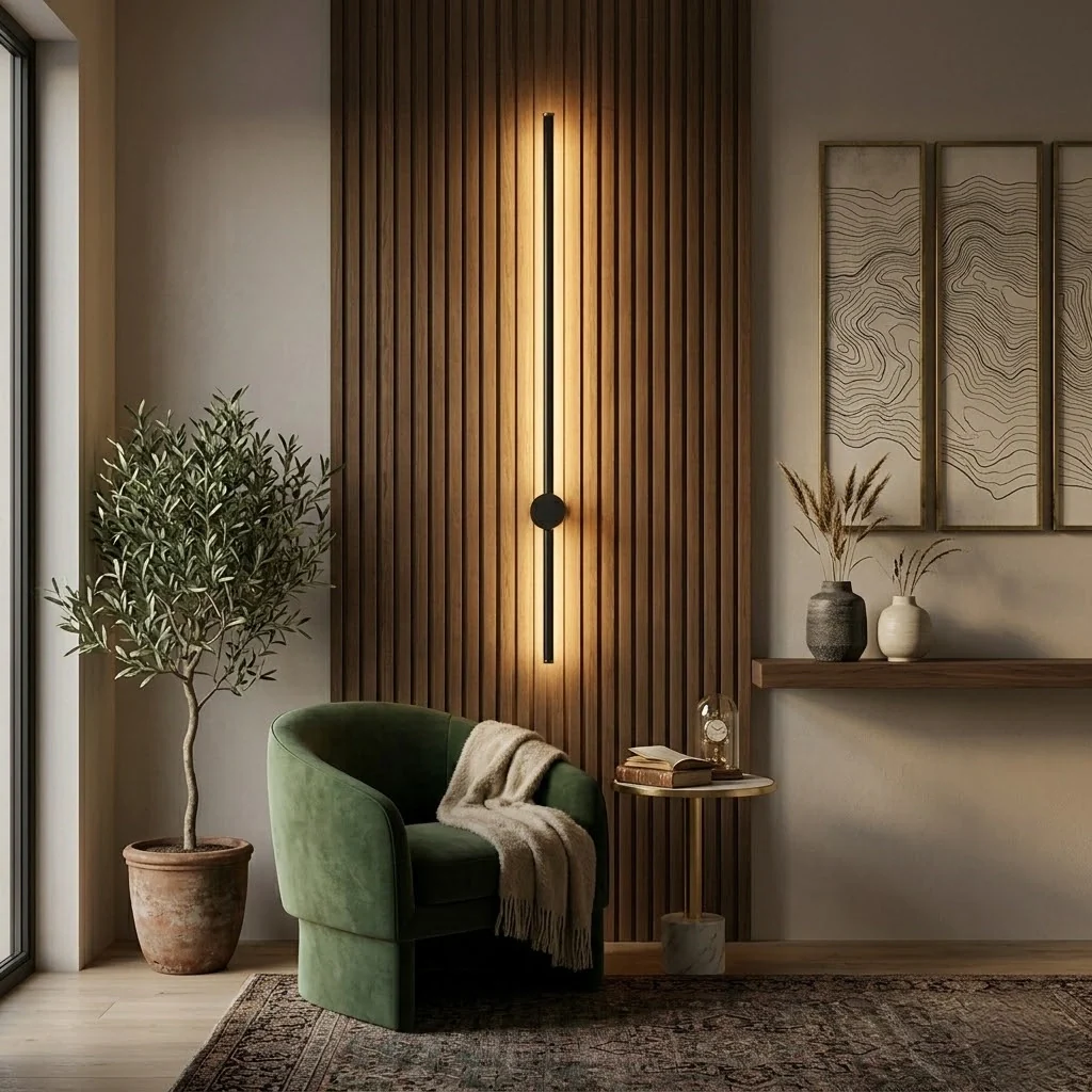Arcato Minimalist Linear Wall Lamp – Black Modern Light for Living/Bedroom