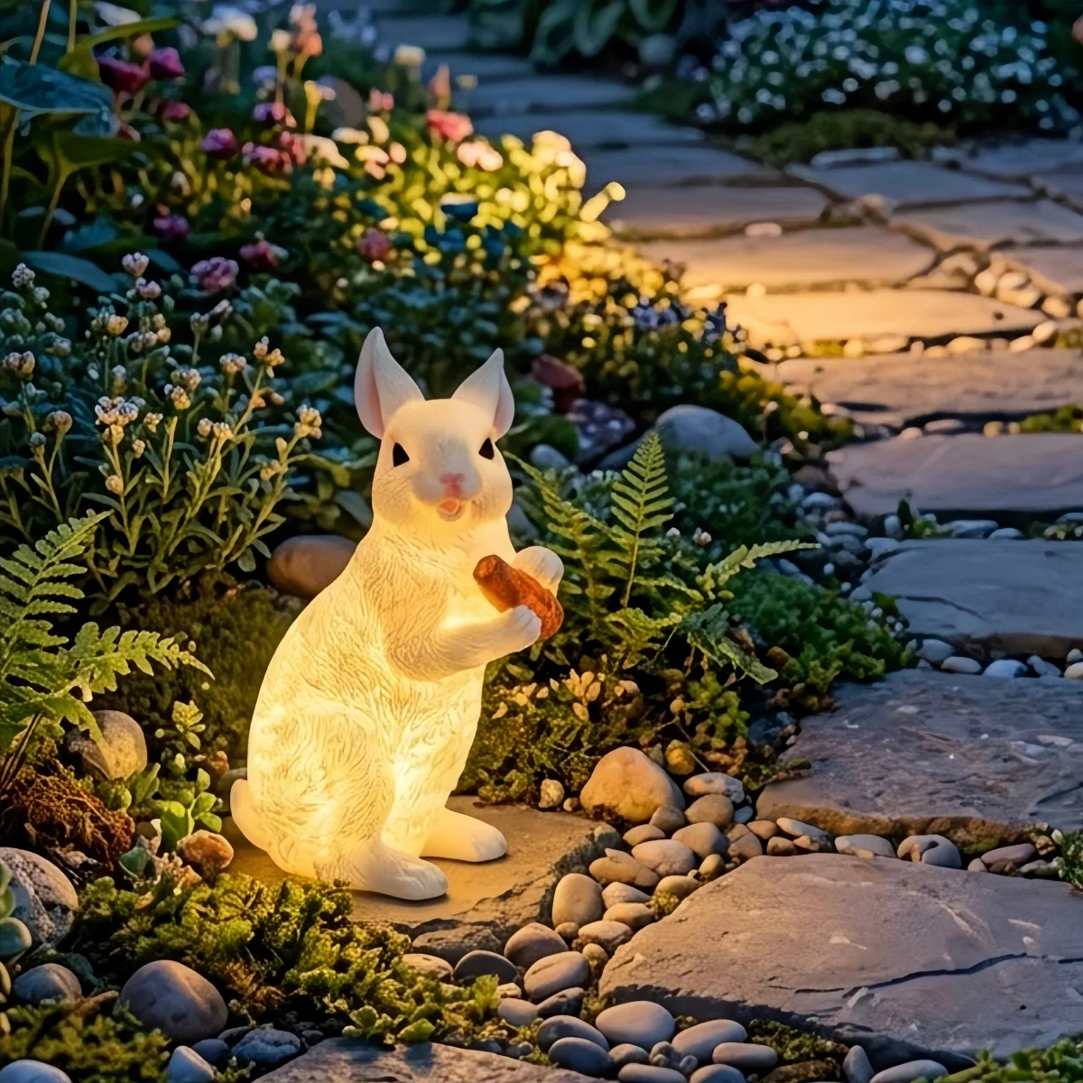 Easter Bunny Outdoor Light – Cute Sitting & Carrot Bunny Garden Lamp