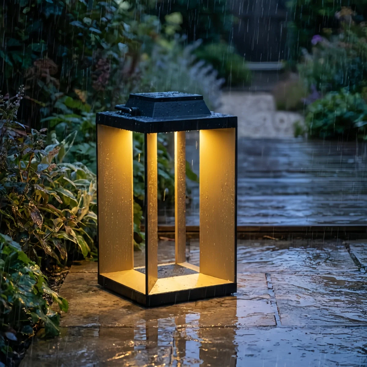 Arcato Modern Solar Floor Lamp - Black Metal & Acrylic Rectangular for Outdoor