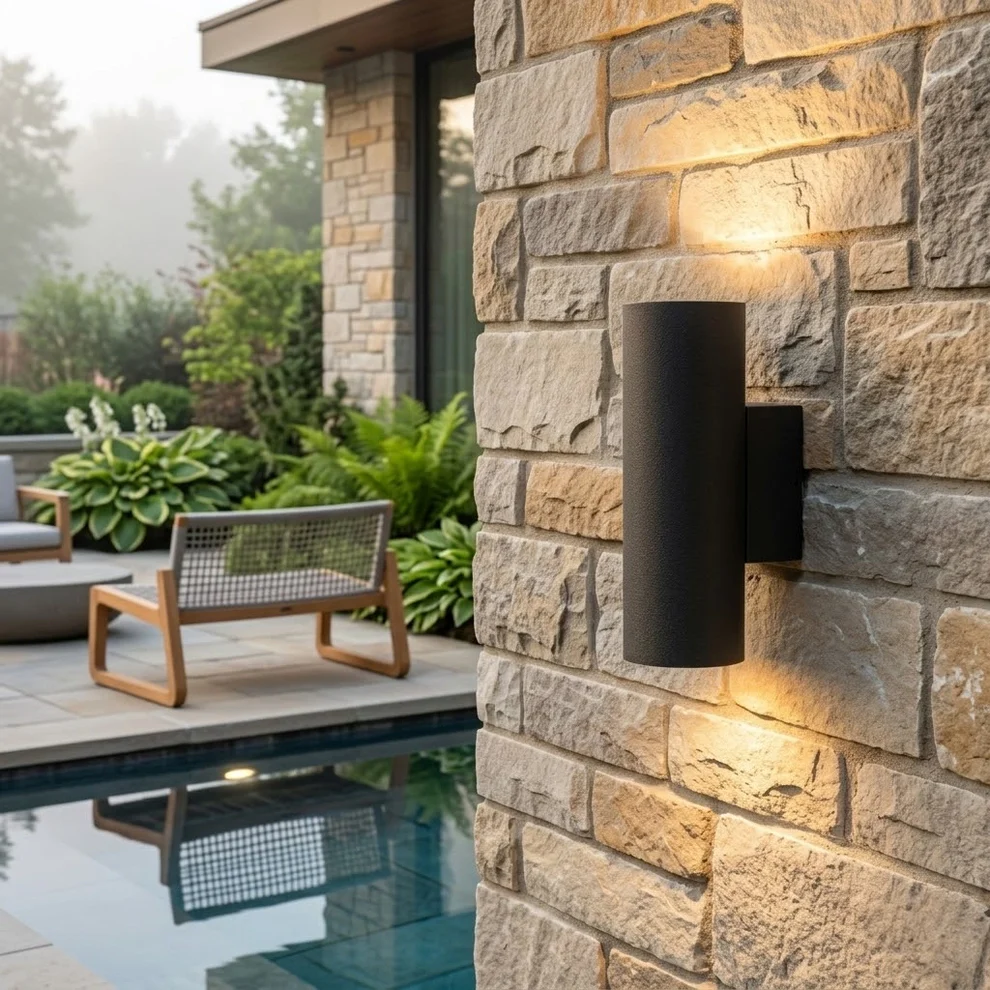Arcato Modern Outdoor Wall Sconce- Black/White Cement Cylindrical Light for Courtyard