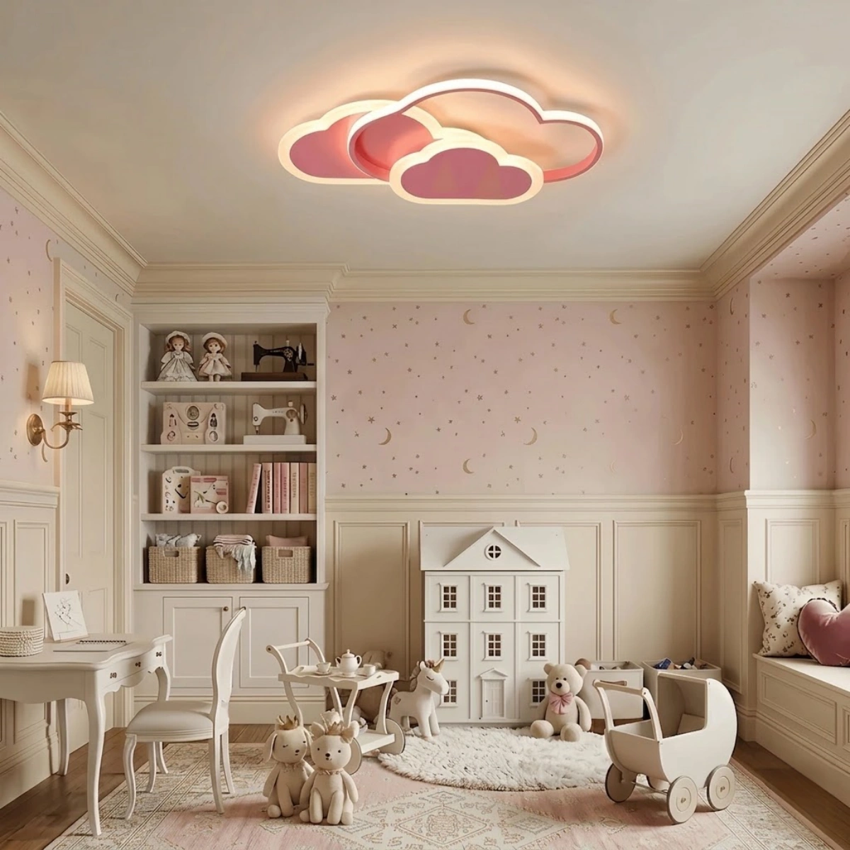 Vivara Modern LED Dimmable Star Ceiling Light – Designer White/Pink Kids Room