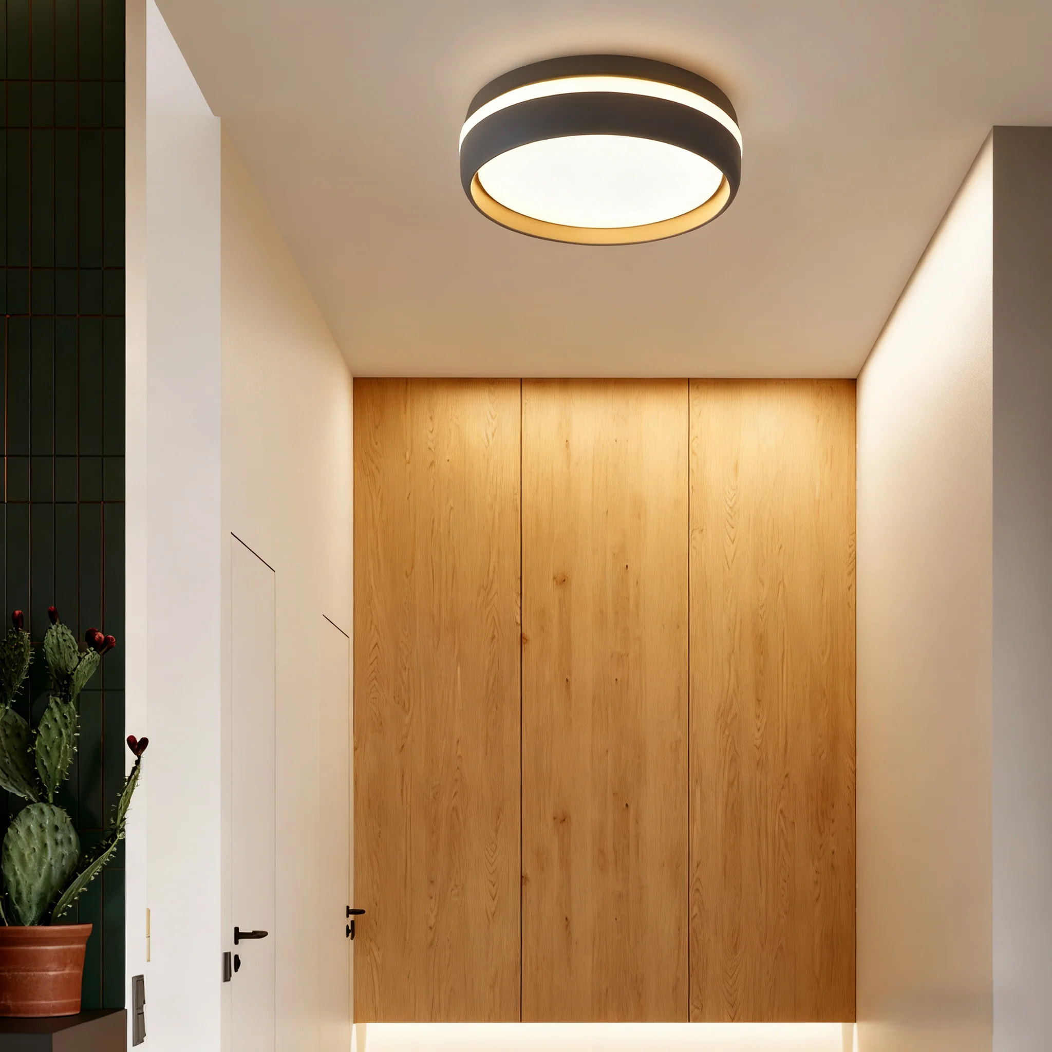 Embrace Modern Round Ceiling Light – Black or Grey Metal for Bedroom