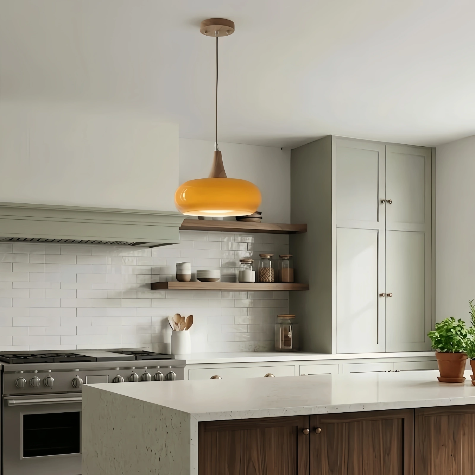 Modern Glass Pendant Light — Orange/White for Kitchen
