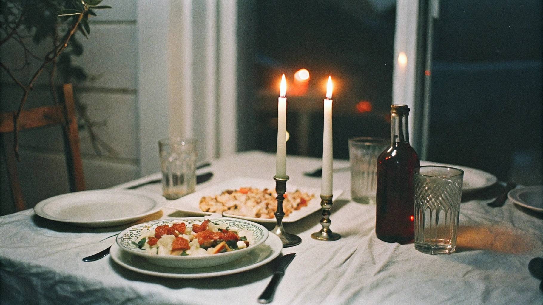 A candlelit dinner with her favorite food