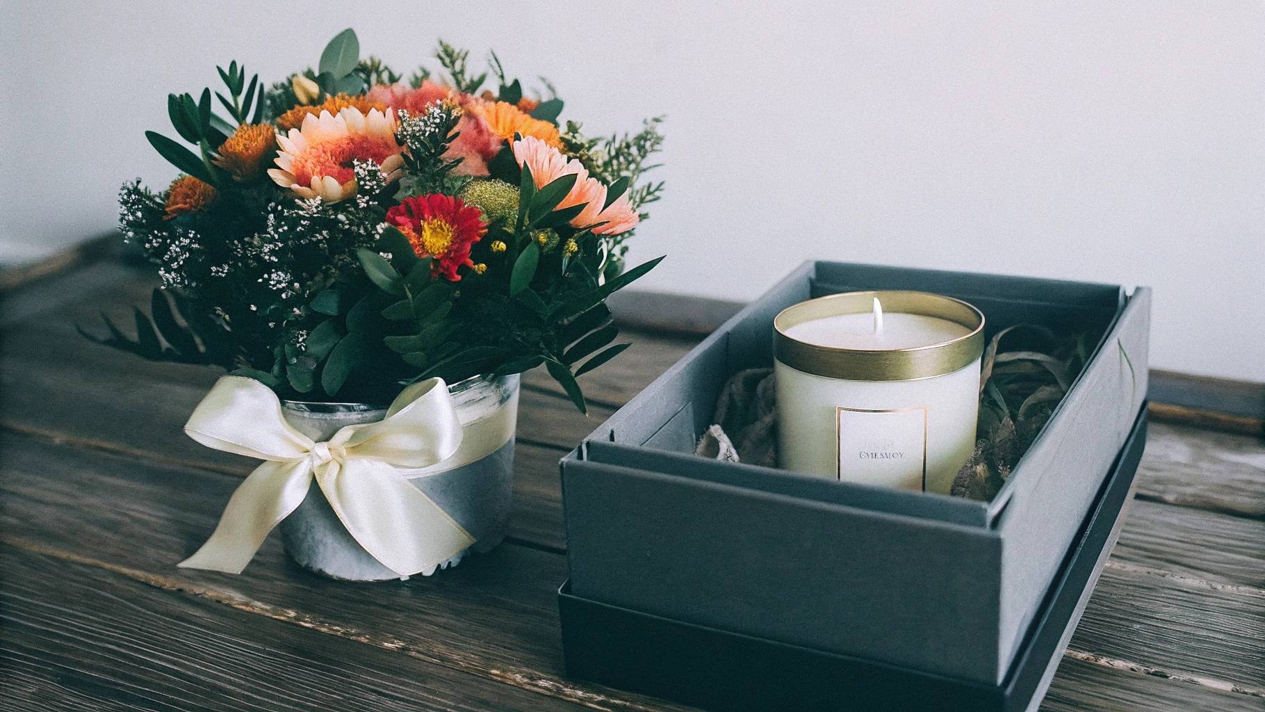 A flower delivery with a luxury candle