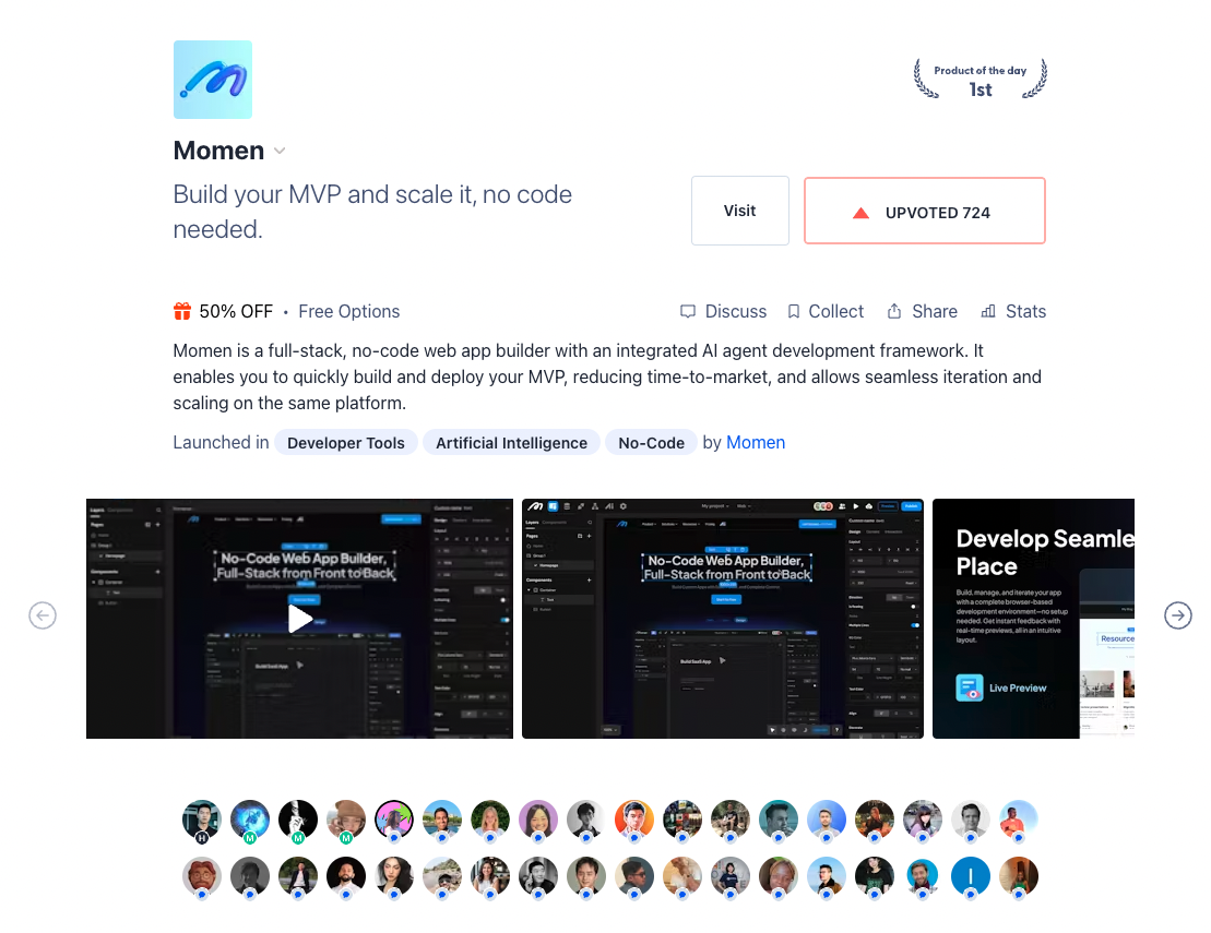 momen's launch on Product hunt
