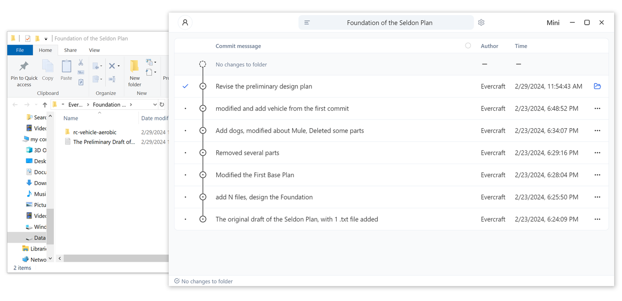 Before switching: The folder is in the state stored by the commit "Revis the preliminary..."