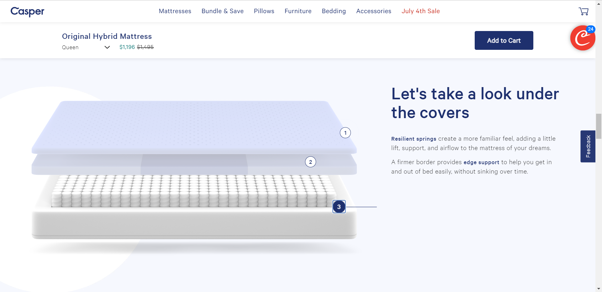 Casper mattress landing page