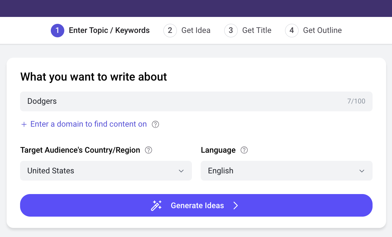 Quick Creator Blog Writer - Enter Topic/Keyword screen shot