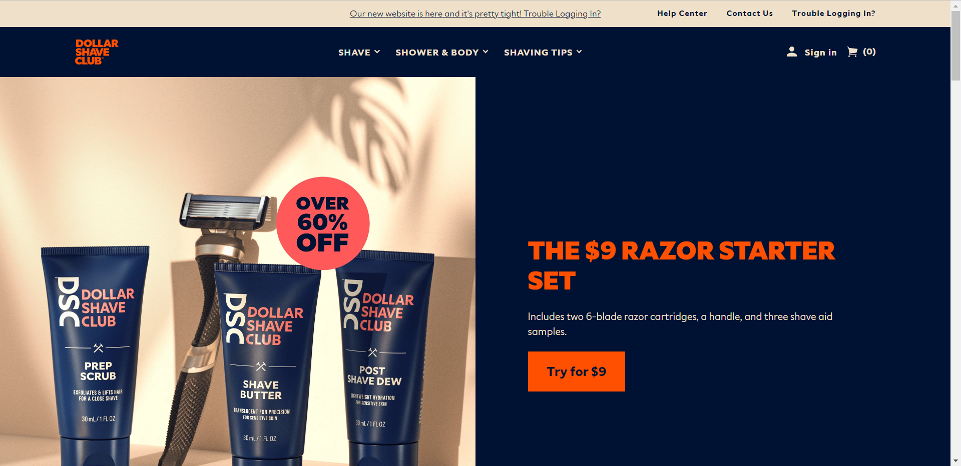 Dollar Shave Club Product landing page