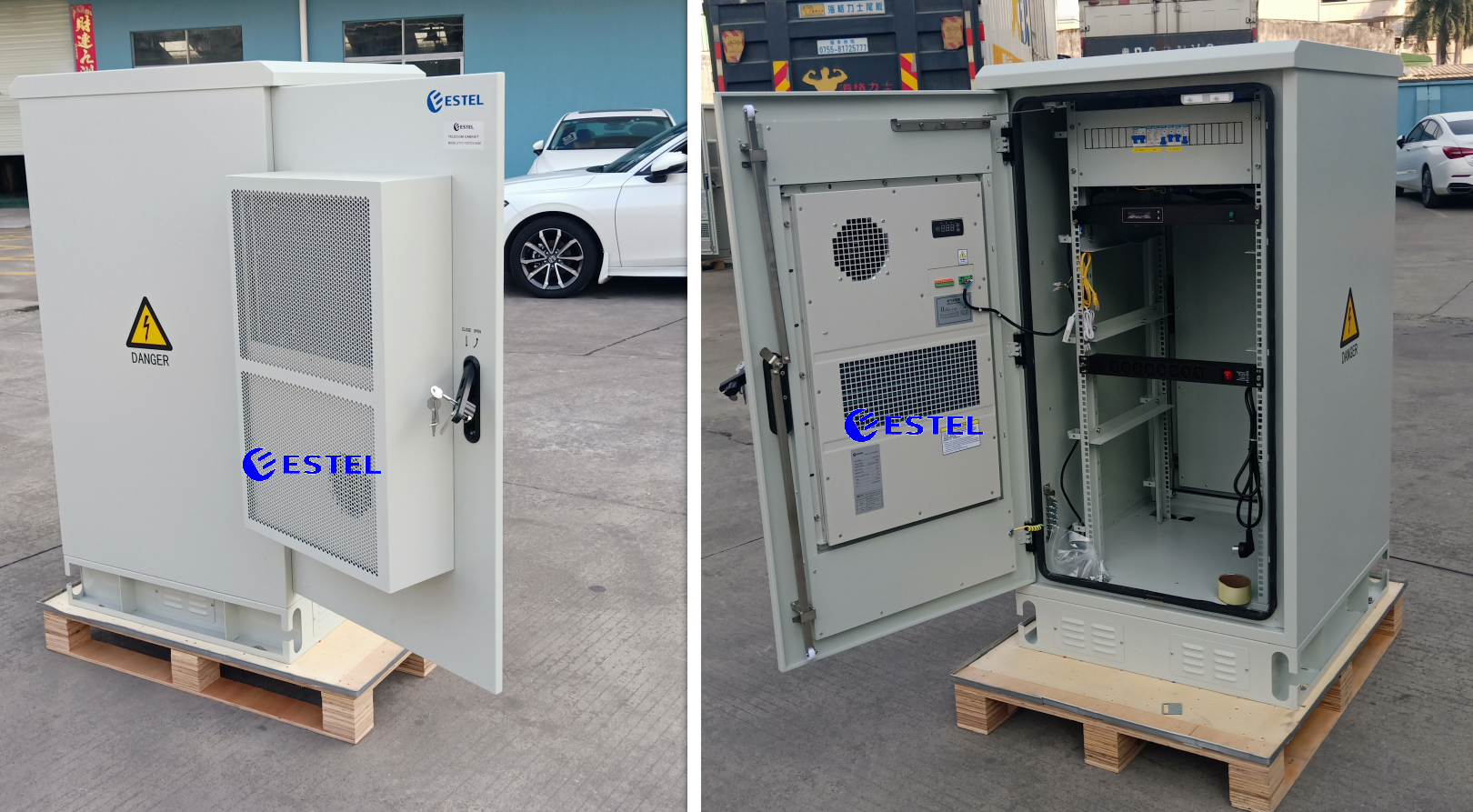 Outdoor cabinet cooling system: forced fan or air conditioner