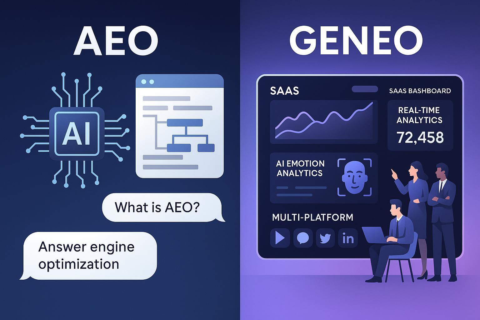AEO理念与Geneo平台对比，展现数智化AI时代品牌优化变革的封面图