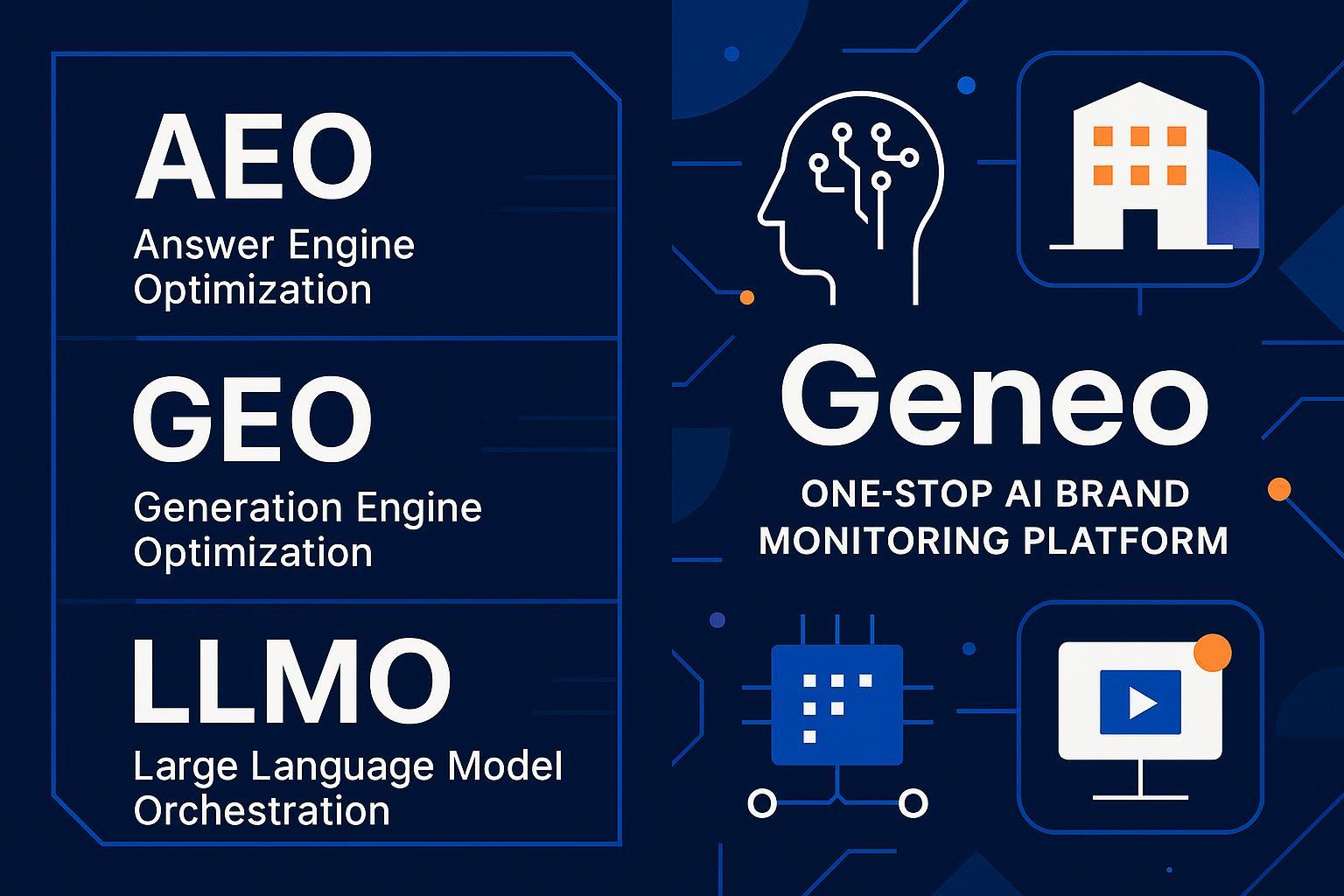 AEO、GEO、LLMO与Geneo一站式平台多维度对比科技感封面
