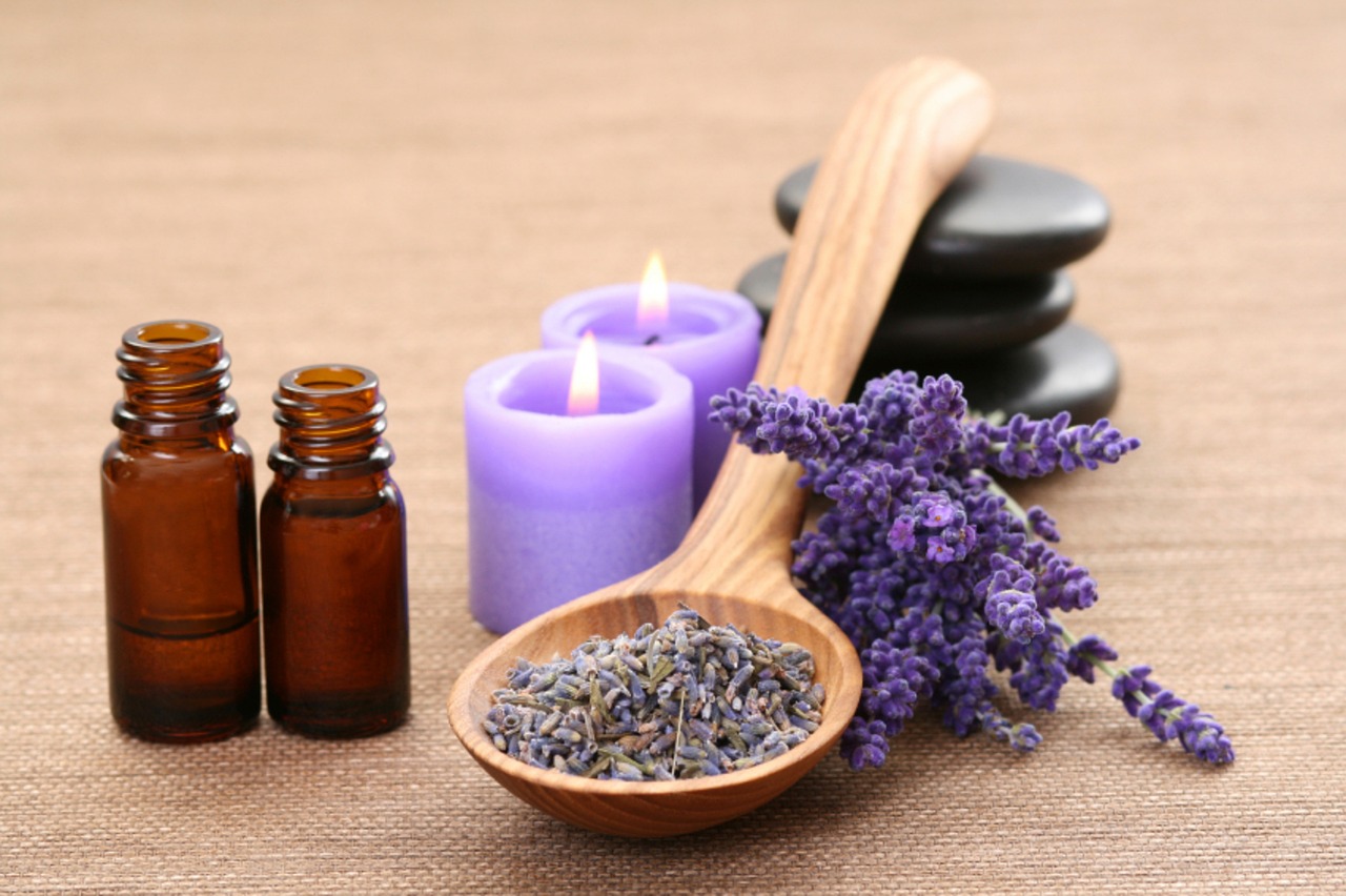 lavender essential oil and candles