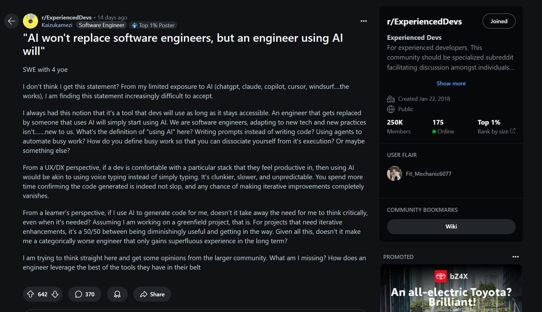 "AI won't replace software engineers, but an engineer using AI will"