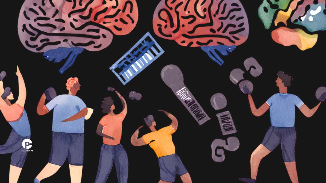 illustration showing brains and people exercising