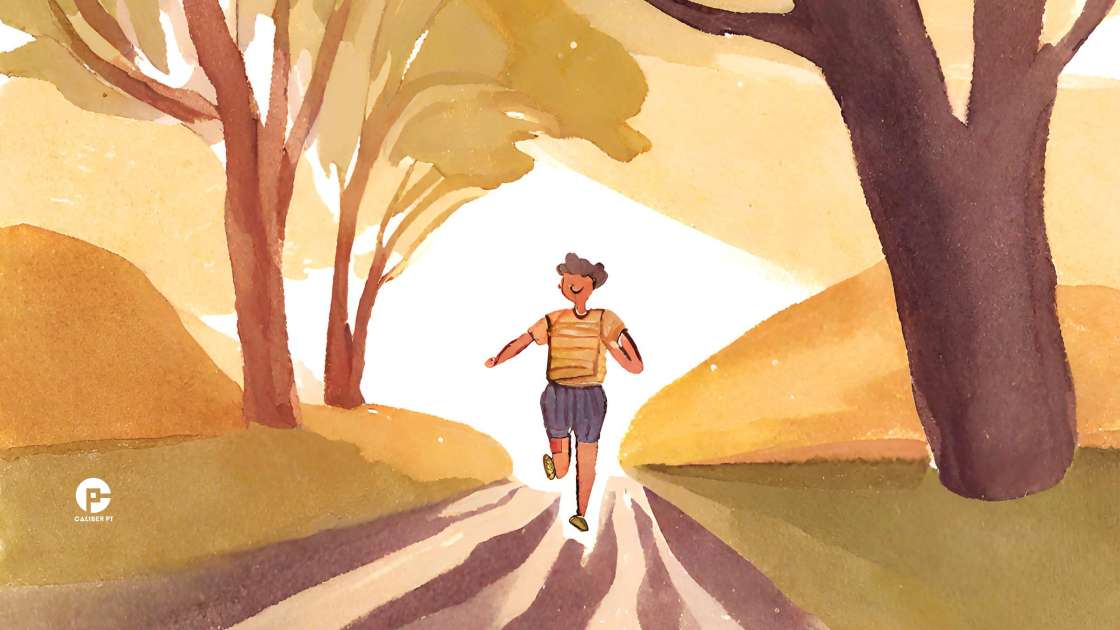 illustration of person exercising outdoors in the woods