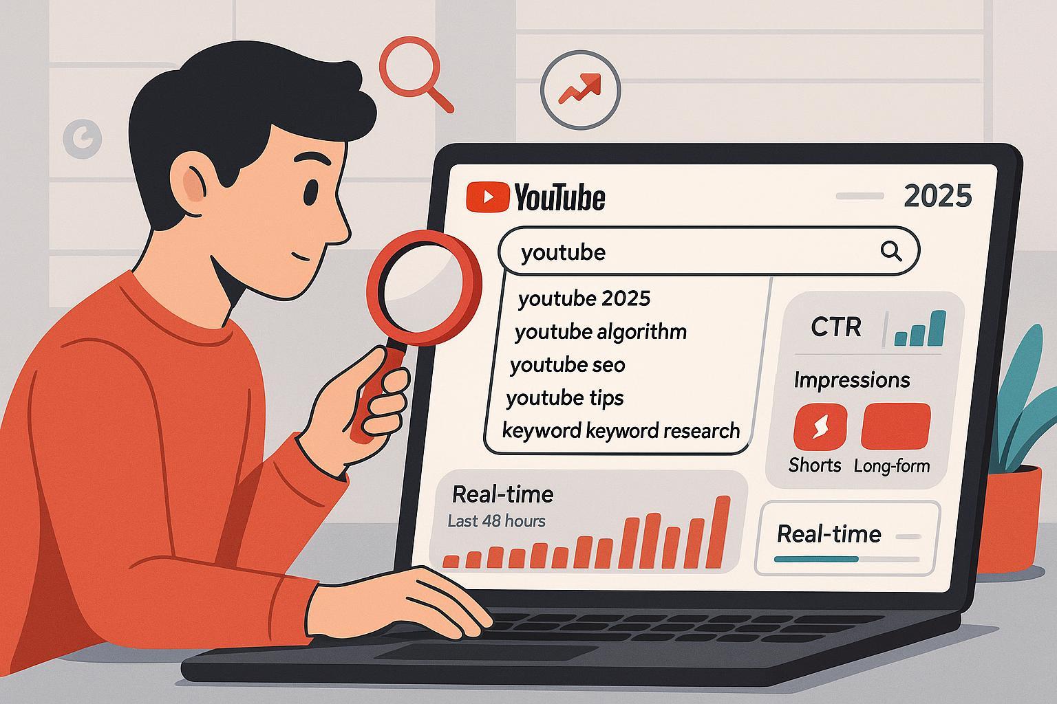 YouTubeキーワード調査（2025年）：検索サジェストとアナリティクスを使うクリエイターのデスク