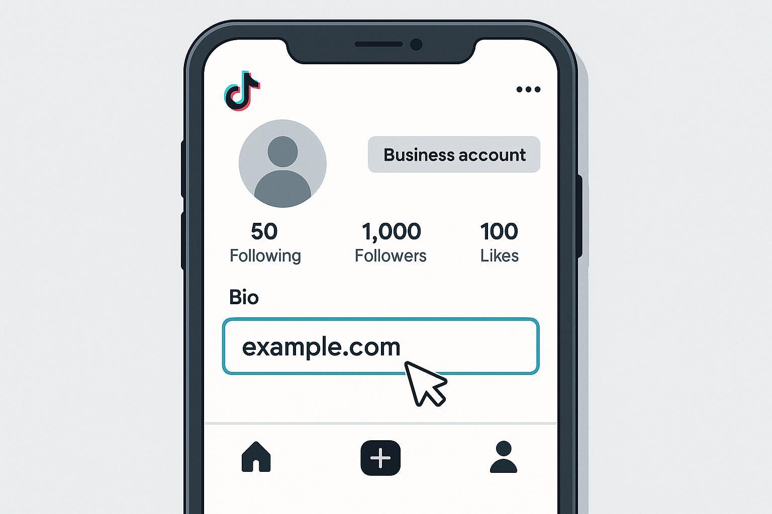TikTokプロフィールのウェブサイト欄に自社ドメインを入力するイメージ