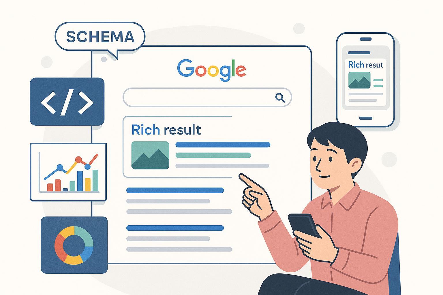 リッチリザルト最適化―日本のSEO向け構造化データと検索結果を象徴するカバーイラスト