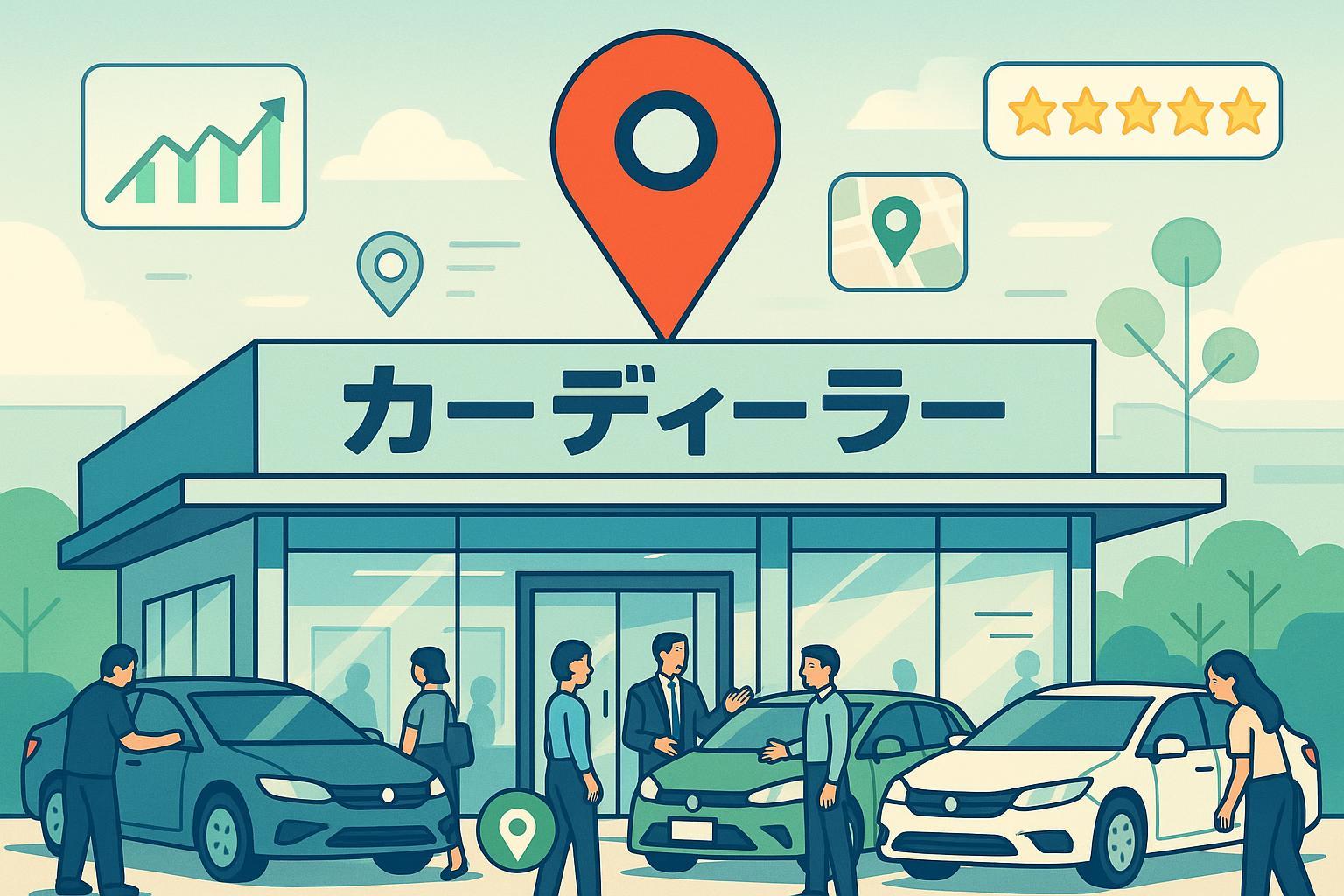 日本の自動車販売店向けローカルSEO実践ガイドのカバー画像。