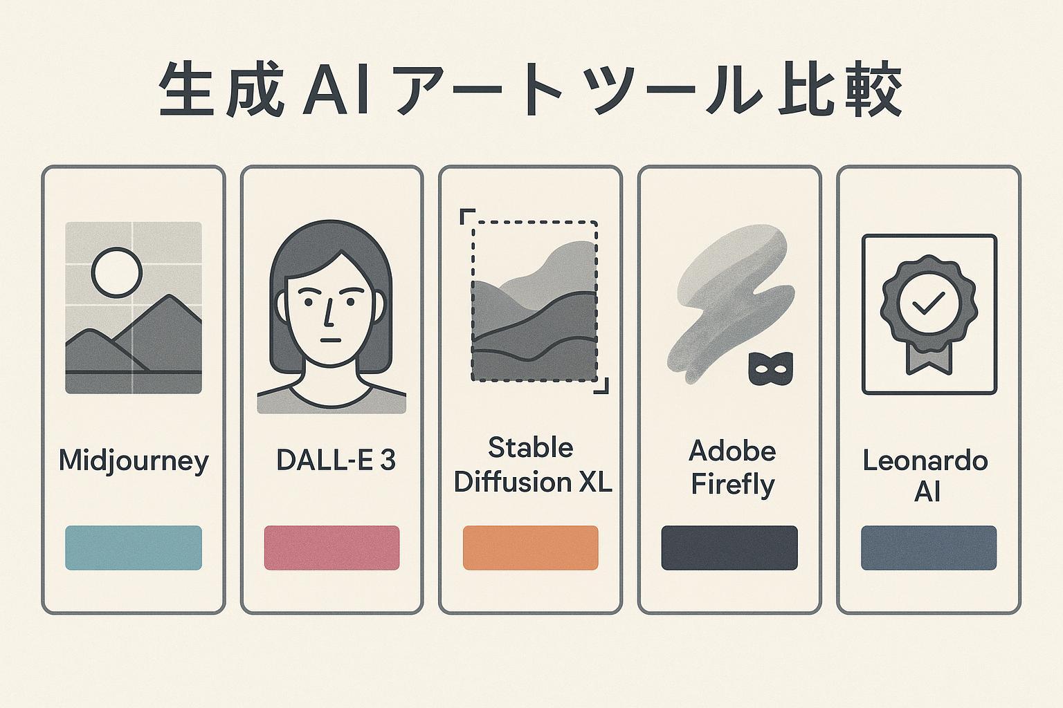 2025年AI画像生成ツール比較のカバー。5つのパネルで参照・構図・スタイル・編集・コンプライアンスを示す抽象ビジュアル。