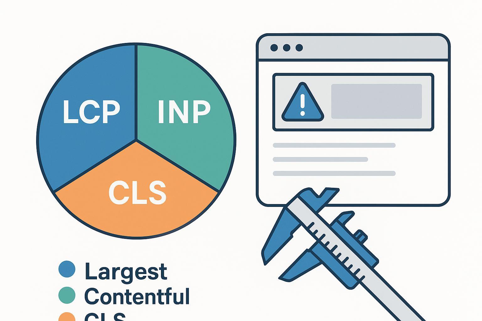 コアウェブバイタルの三指標（LCP・INP・CLS）を図解した日本語記事用のカバー画像