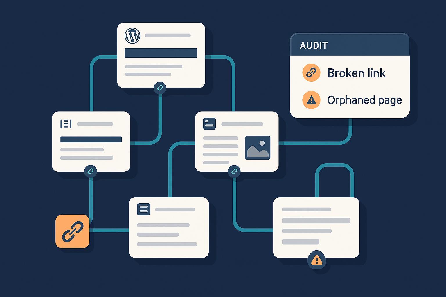 内部リンクのノードグラフとWordPress風UIを組み合わせた2025年スタイルのブログカバー画像