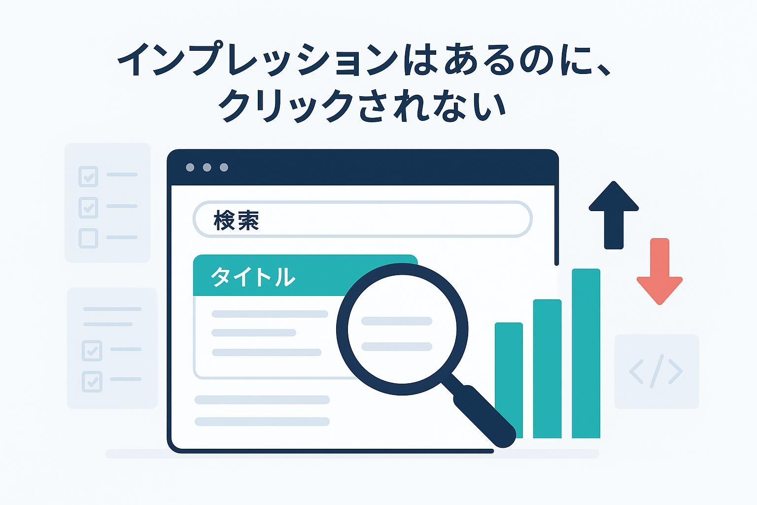 インプレッションはあるのにクリックがない状況を示す日本語SEOプレイブック風カバー画像