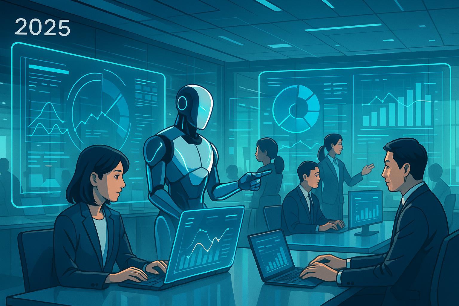 2025年のフルスタックマーケター進化を象徴する未来的な日本のオフィス情景