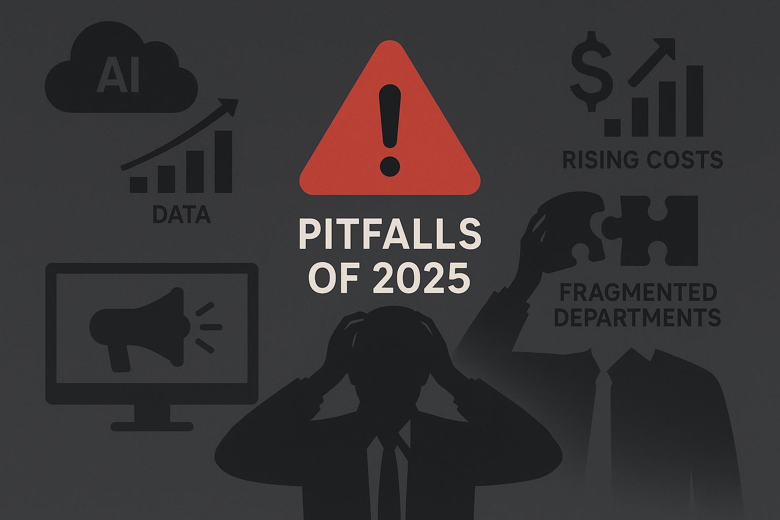 2025年デジタルマーケティング過剰最適化の落とし穴を示す警告的イラスト