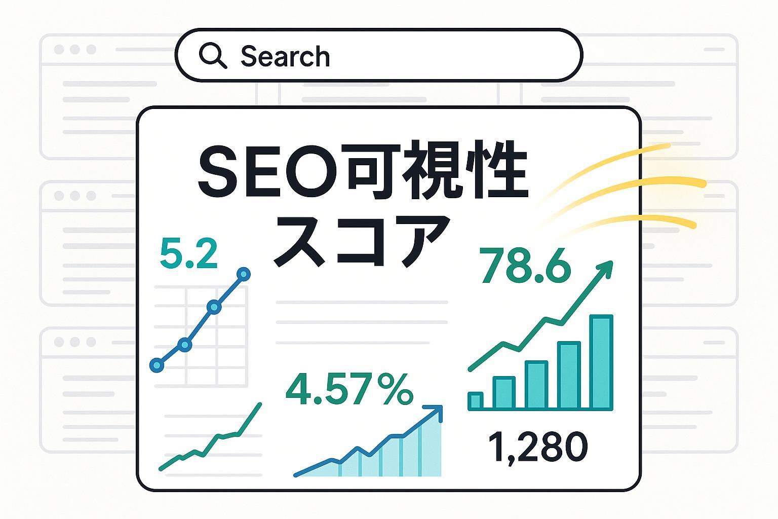 SEOビジビリティスコアの可視性と分析をイメージした専門的図解カバー画像