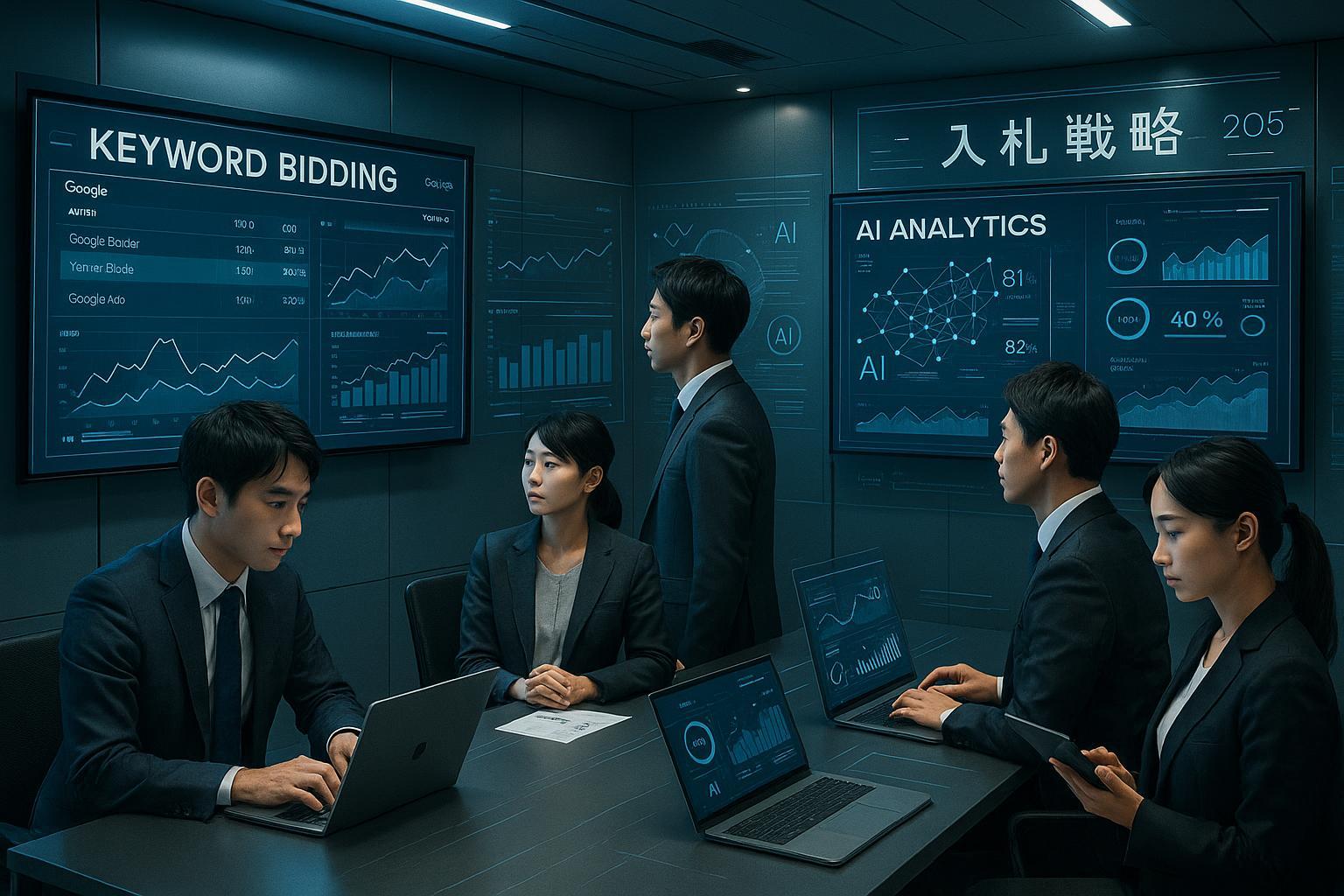 2025年のイノベーティブなキーワード入札戦略を象徴する先進的な日本の広告現場のイメージ