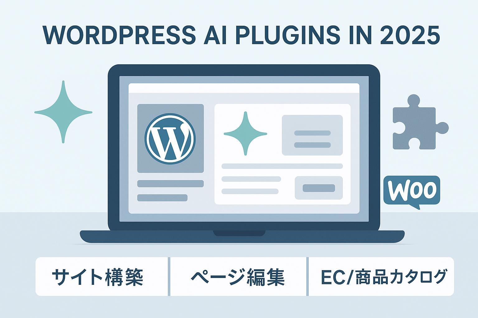 WordPress×AIプラグイン（サイト構築・ページ編集・EC）を示す2025年向けブログカバー