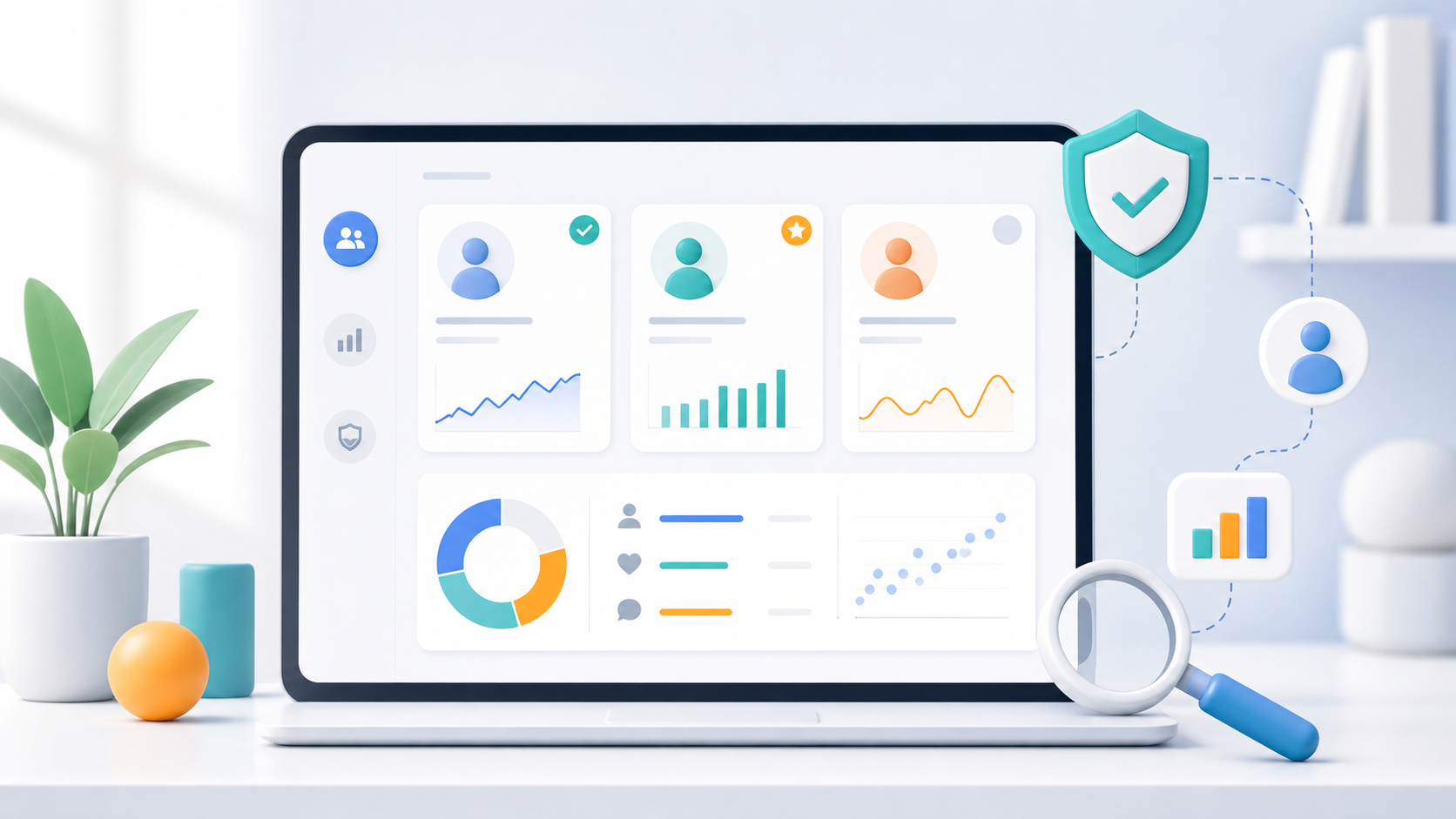 A clean SaaS-style analytics dashboard showing creator profiles, performance charts, and social media data used to vet influencers before a campaign.