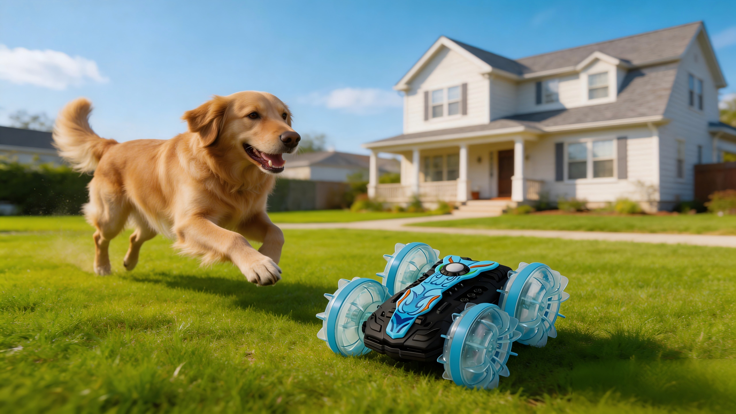 Cat observing a pet-friendly remote control car
