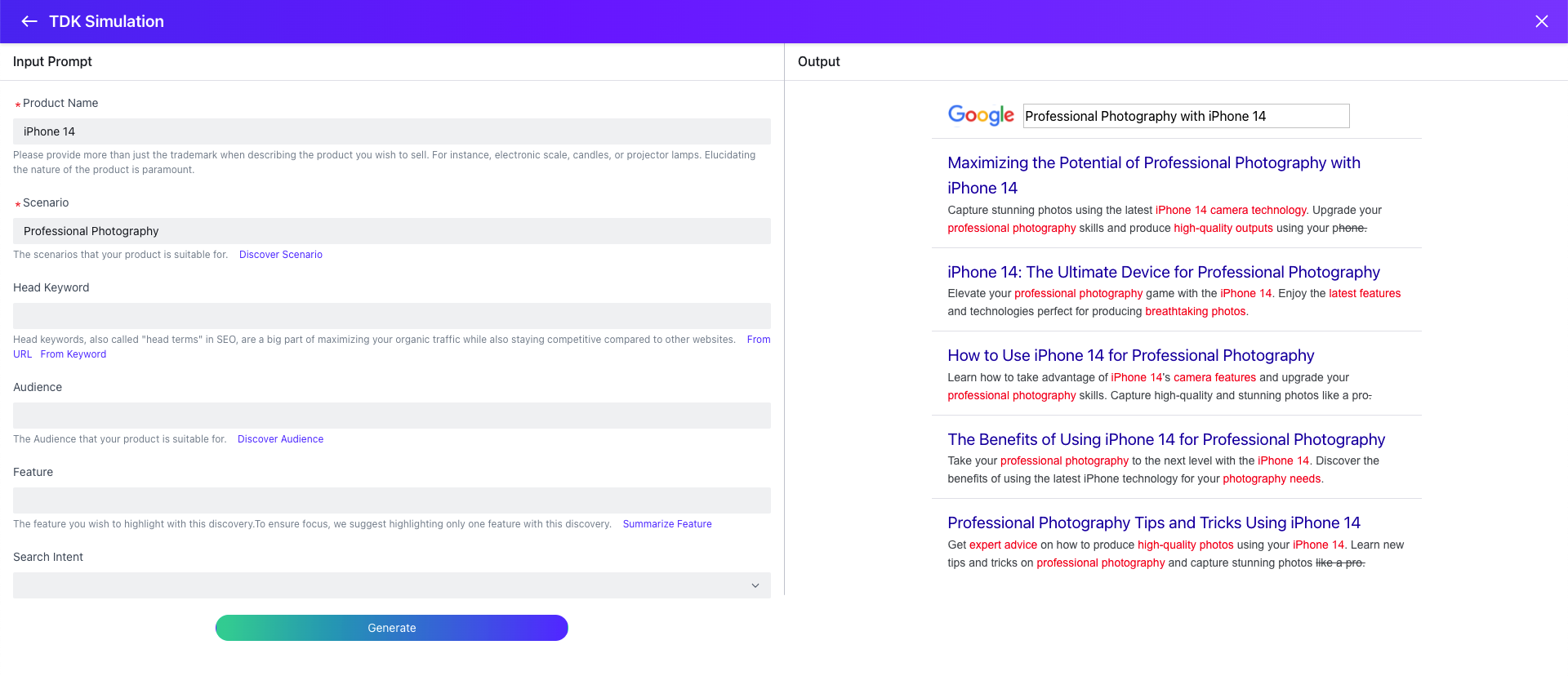 Generating TDK for Product Names