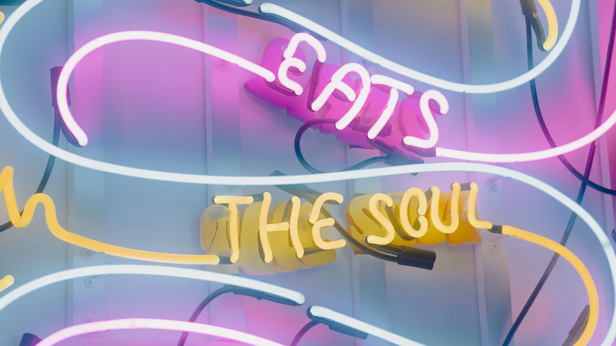 A neon sign with the words "EATS THE SOUL" in vibrant pink and yellow letters against a white background, serving as a reminder to overcome the fear of failure.