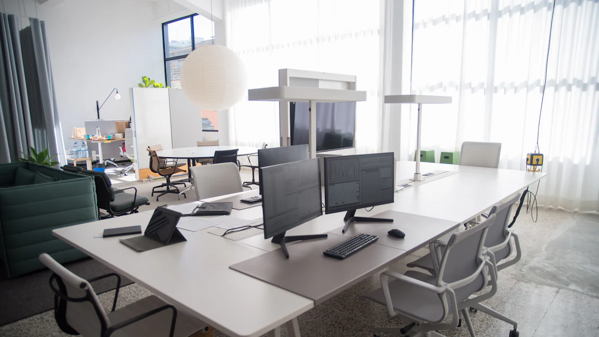 8. FEZIBO Electric Standing Desk with Drawers: Best for Multi-Monitor Setups