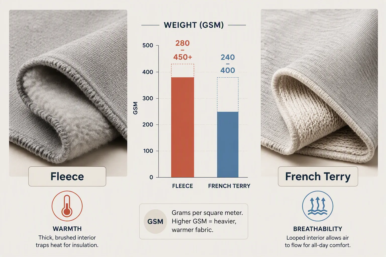 Fleece vs. Terry: Key Differences in Fabric Performance
