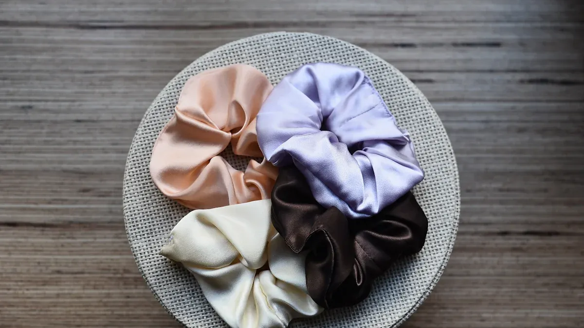 Sab saum toj 10 Cov Lag Luam Lag Luam Lag Luam Silk Hair Ties