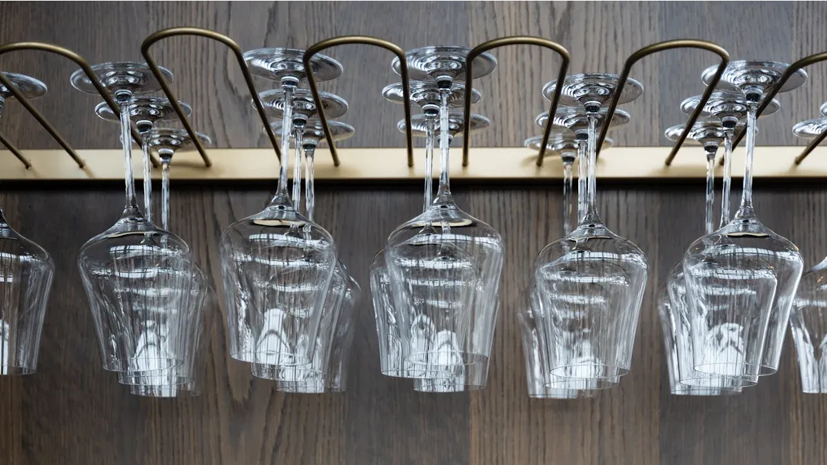 Stainless Steel Goblet Holder Rack for Wine Glasses in Professional Kitchens