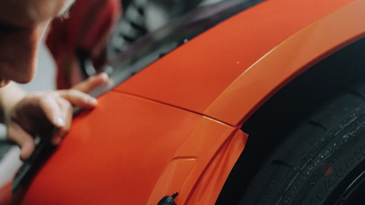 Application Process for Gloss Metallic Vampire Red Car Vinyl Wrap