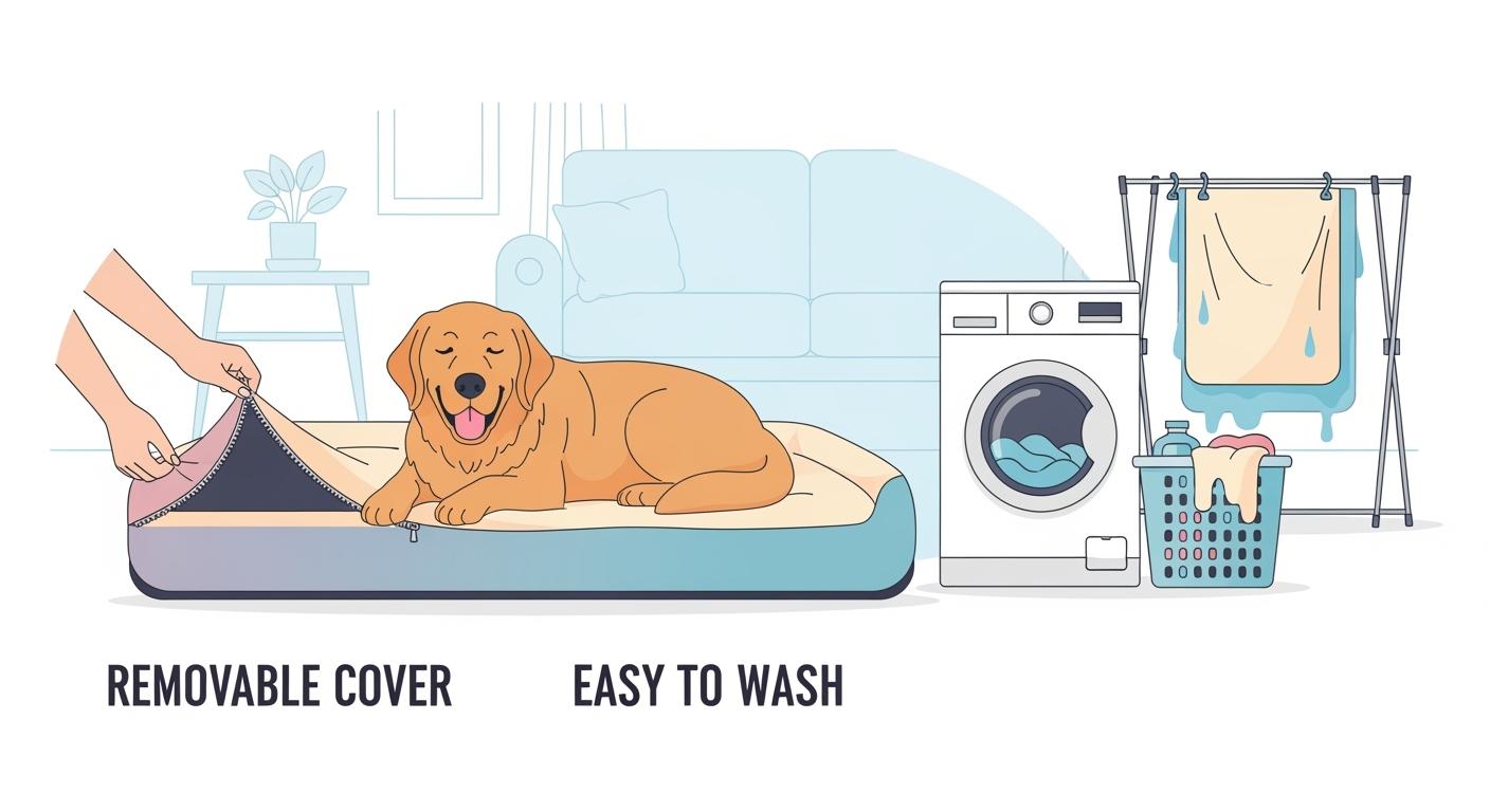 Large dog bed washable cover removed for routine cleaning