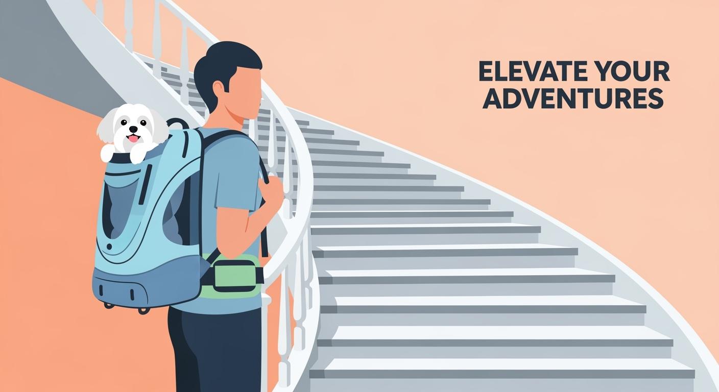 Dog carrier backpack used on stairs showing close-to-body fit