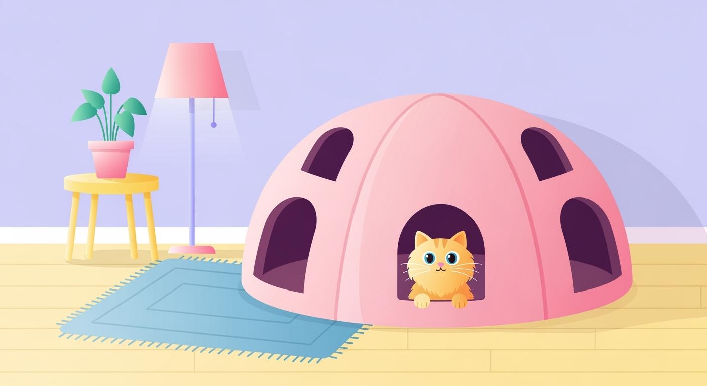 Four-opening cat cave bed on a floor